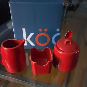 Red Ceramic Coffee & Tea Set